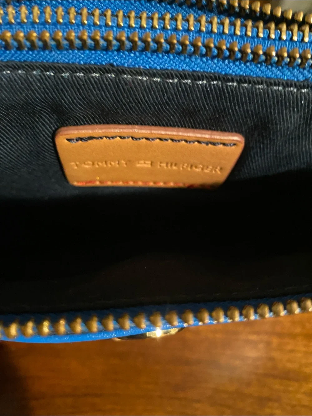 Tommy Hilfiger Blue Pebbled Leather Crossbody with Gold Accent